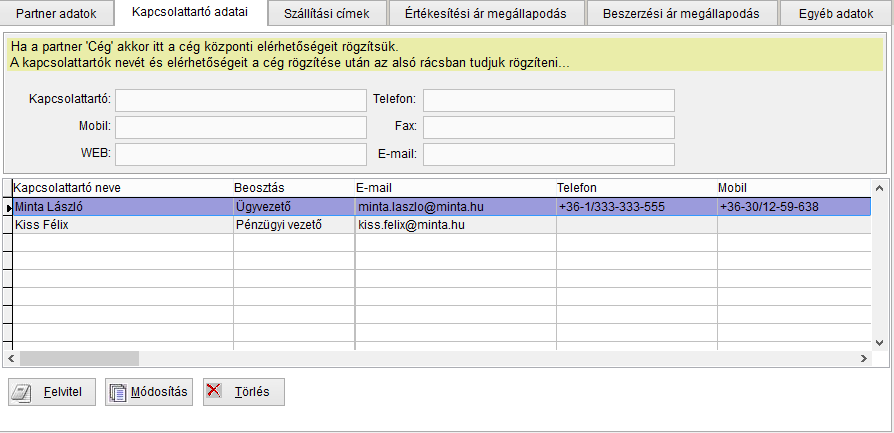 Partner kapcsolattartó adatai