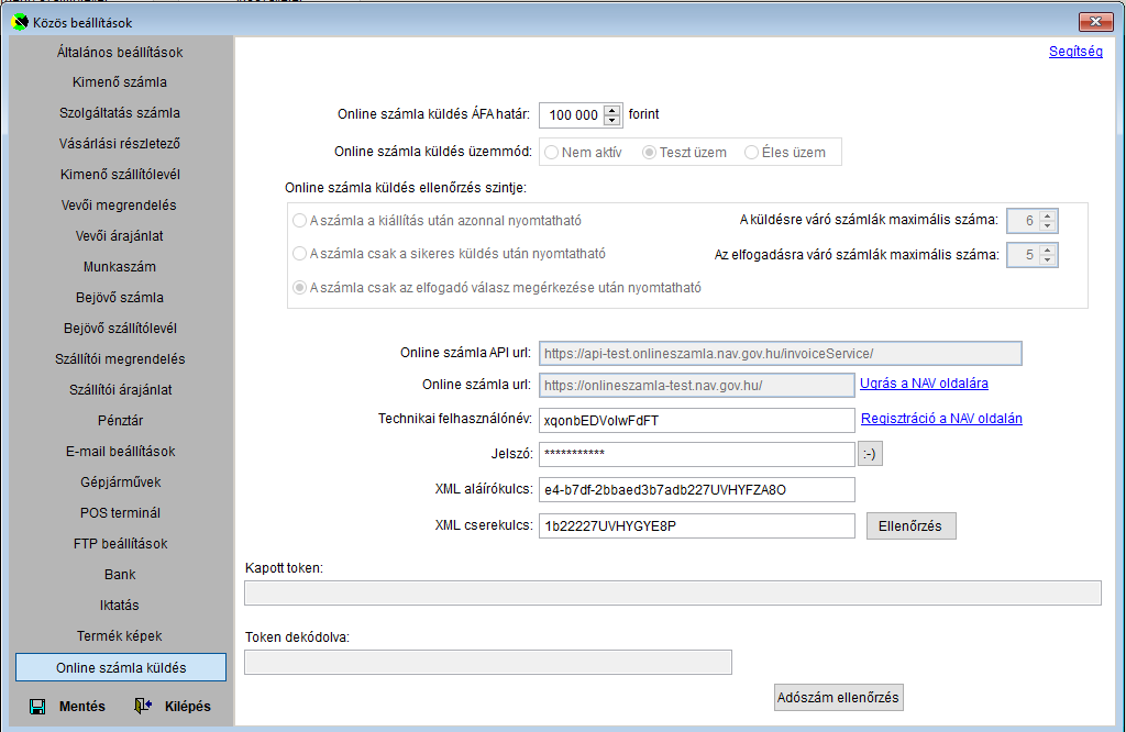 online számla küldés beállításai